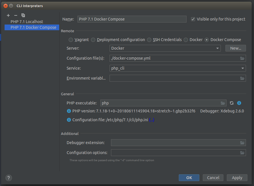 Phpstorm docker phpunit