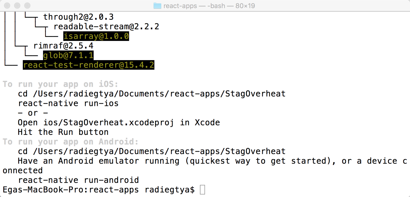 run react native on android emulator mac