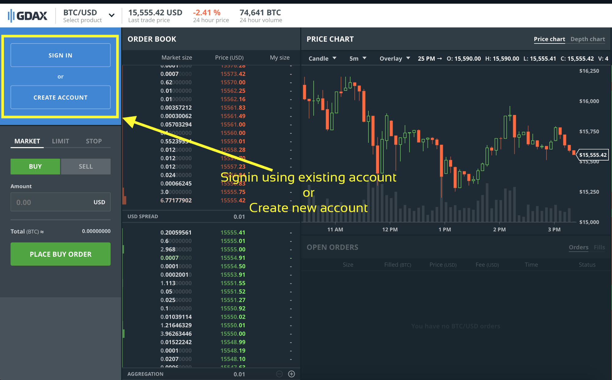 gdax bitcoin market